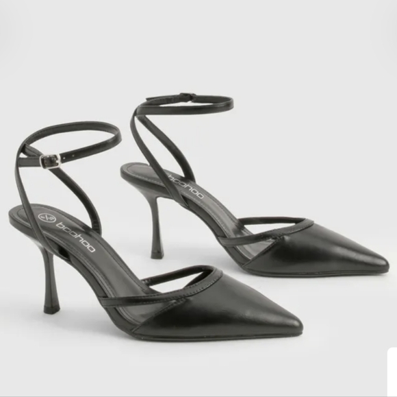 NEW Boohoo Elegant Black Ankle Strap Heels, Size 8.5 - Picture 1 of 11